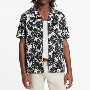 NWT $248 John Varvatos Danny Camp Shirt XS White Floral Short Sleeve Button Up